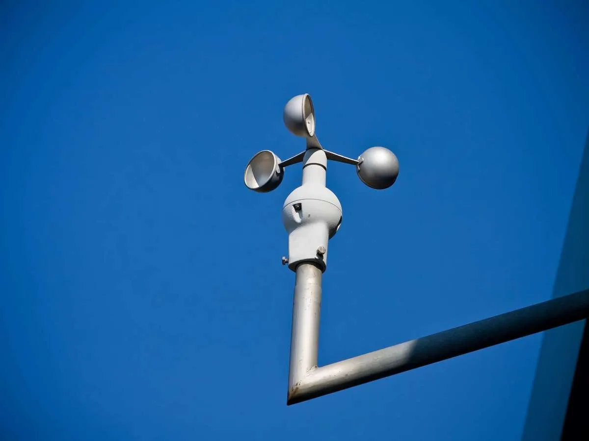 An anemometer is used to measure wind speed.