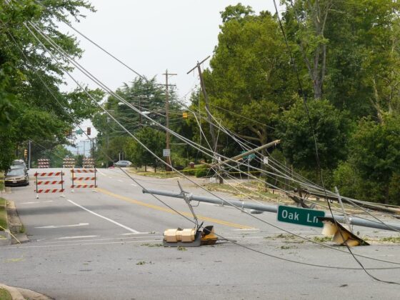 Straight line winds from a derecho storm caused downed power lines. photo by Retronaut on Flickr Straight line winds from a derecho storm caused downed power lines.