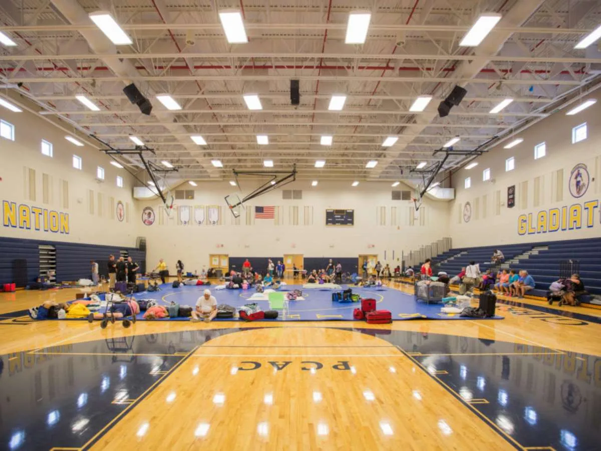 This is a hurricane shelter in St. Petersburg, Florida. It can safely protect hundreds of people seeking shelter from the storm.