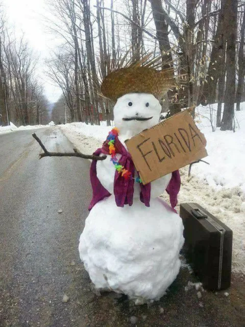 Snowman seeks warmer weather!